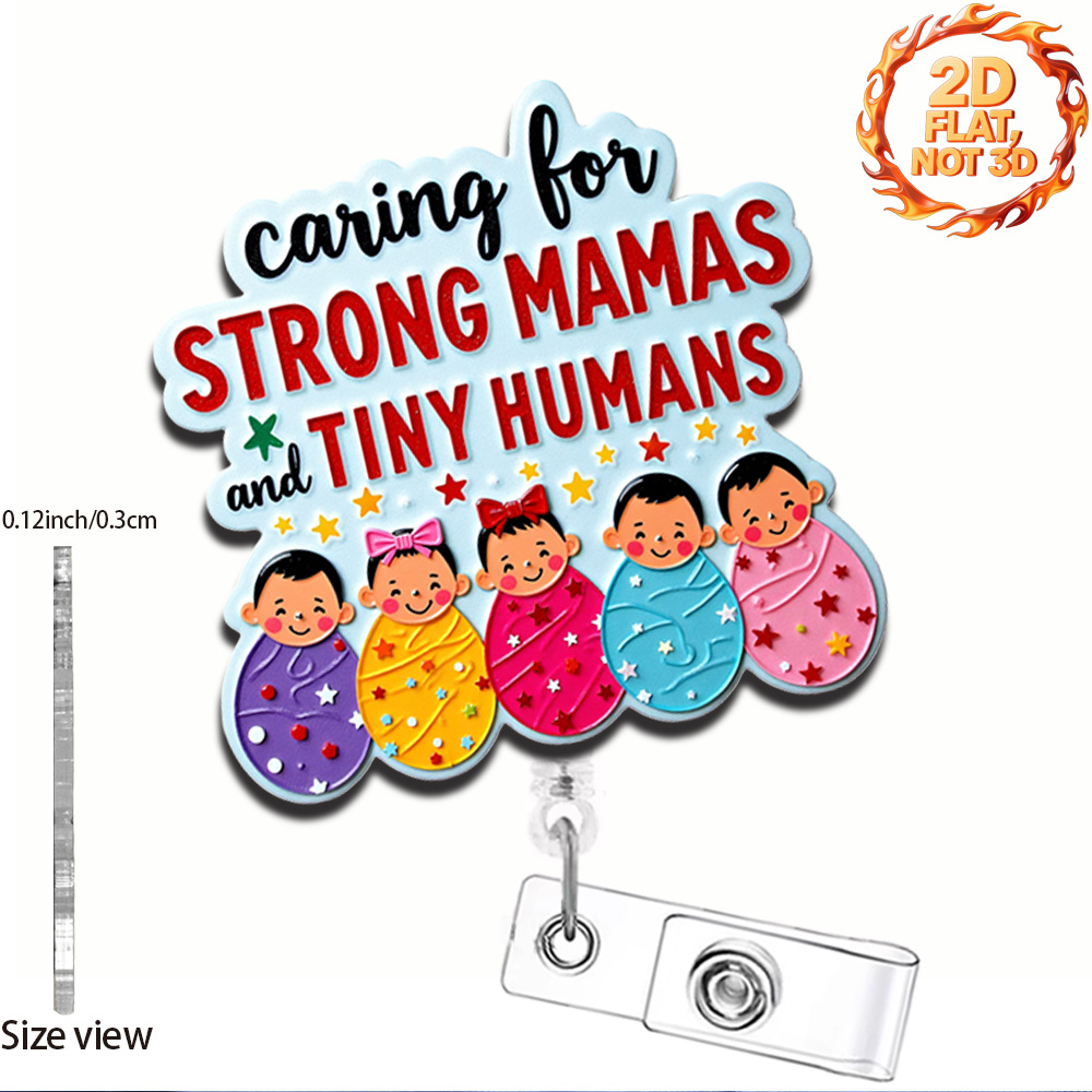 TEMU [2D] 1pc Porte-badge d'identification rétractable - Design et "Prenez soin de maman forte et des petits", accessoire de cordon à code couleur,