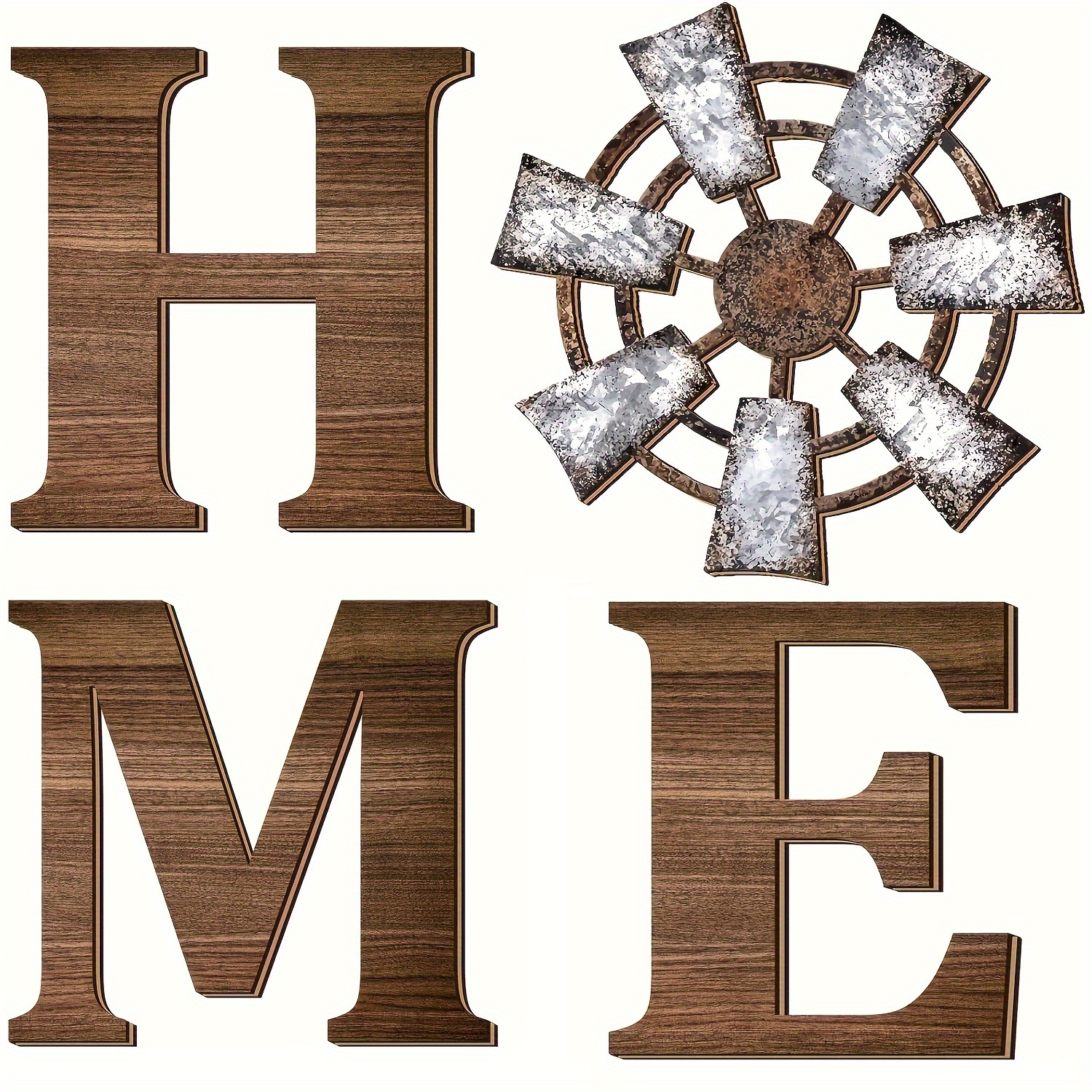 TEMU 4pcs Rustic Wooden "home" Letter Wall Decoration Set With Windmill Design - Horizontal, No Power Required, No Feathers, Perfect For Farmhouse