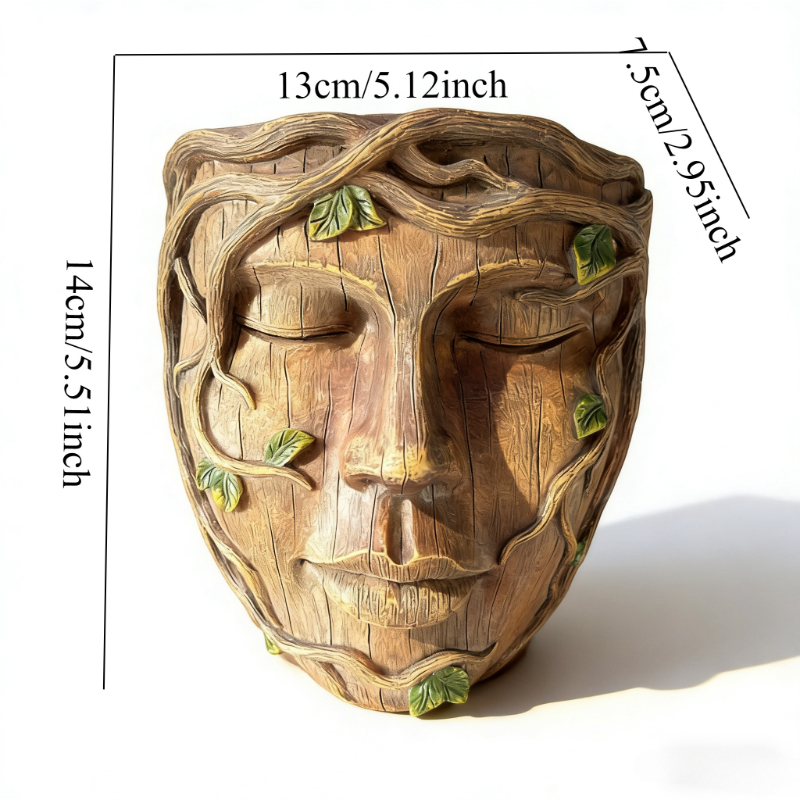 1pc Tree Spirit Face Planter Pot, Hand Carved Resin Wall Mounted Flower Pot, Rustic Wood Grain Succulent Planter For Garden Balcony Indoor Outdoor Decor Gardening Gift Home Decor