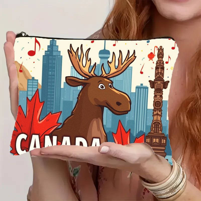TEMU Trousse de Cosmétique légère et portable avec un motif coloré de mélèze et d' de dessin animé 2D, équipée d'une fermeture éclair. Idéale pour