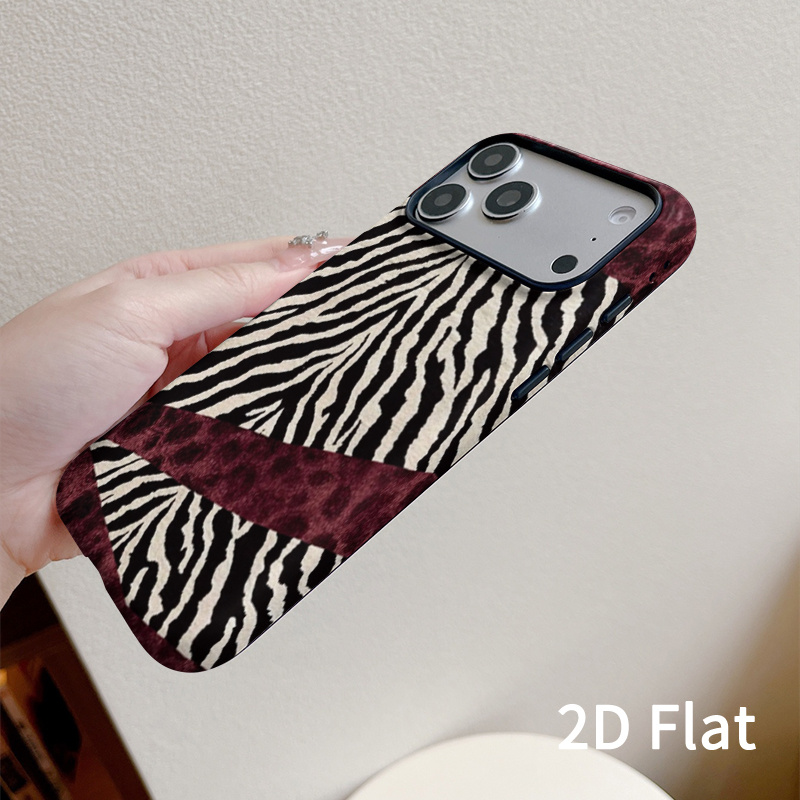 TEMU Phone Case: 2d Flat 1pc Luxurious Zebra Print And Burgundy Leopard Print -one Film-coated Hard Tpu Material Phone Case With A Soft Inner Layer