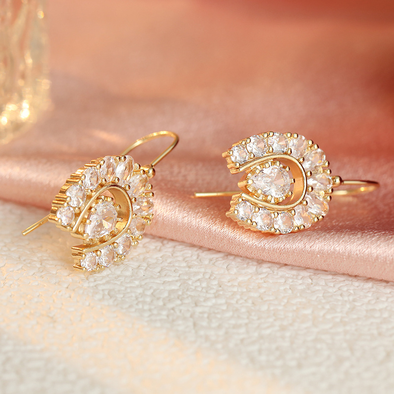 Women's U-Shaped Water Droplet Pendant Earrings with Zirconia