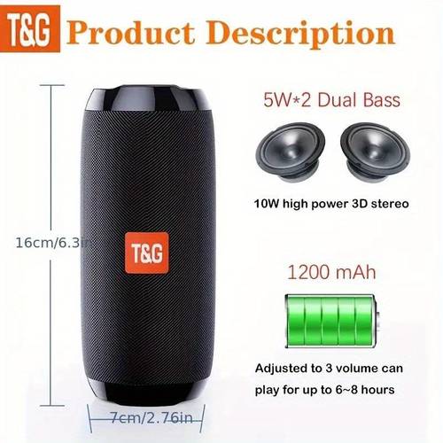 tg117 portable wireless speaker outdoor hifi column stereo surround loudspeaker hands free tf card aux tws sound play