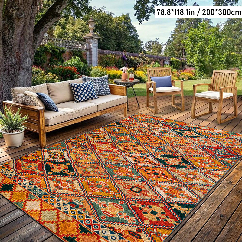 TEMU Soft Plush + Dotted Plastic Base 1pc Bohemian Style Decorative Mat | Outdoor Rugs | Suitable For Patio, Balcony, Garden, Camping, Rv | Machine