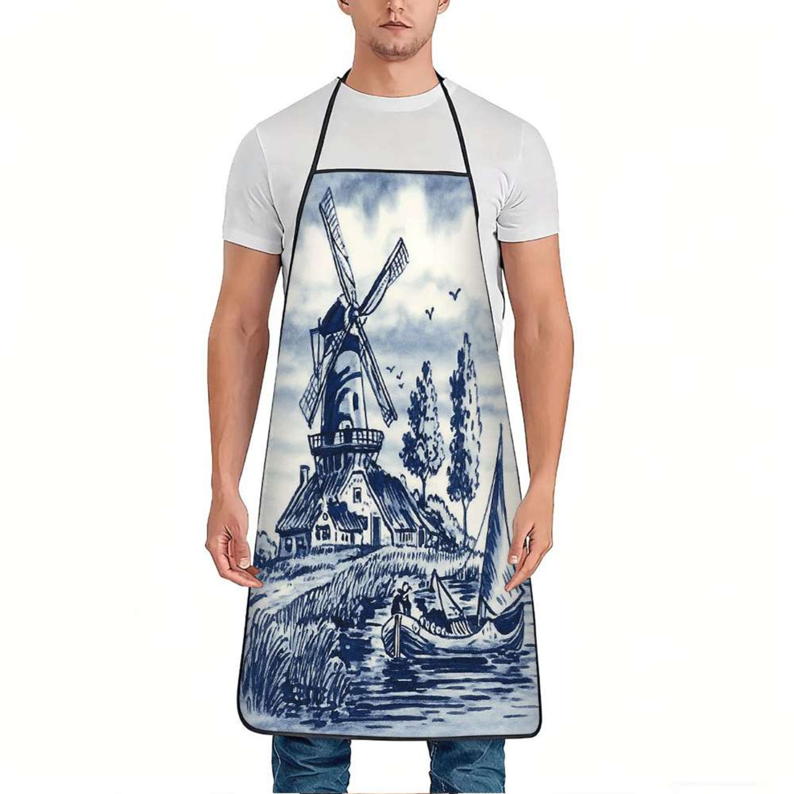 TEMU 1 stuk Schort met windmolenprint - Verstelbare riem geschikt voor koken, tuinieren, fruit plukken, duurzaam & makkelijk te reinigen polyester