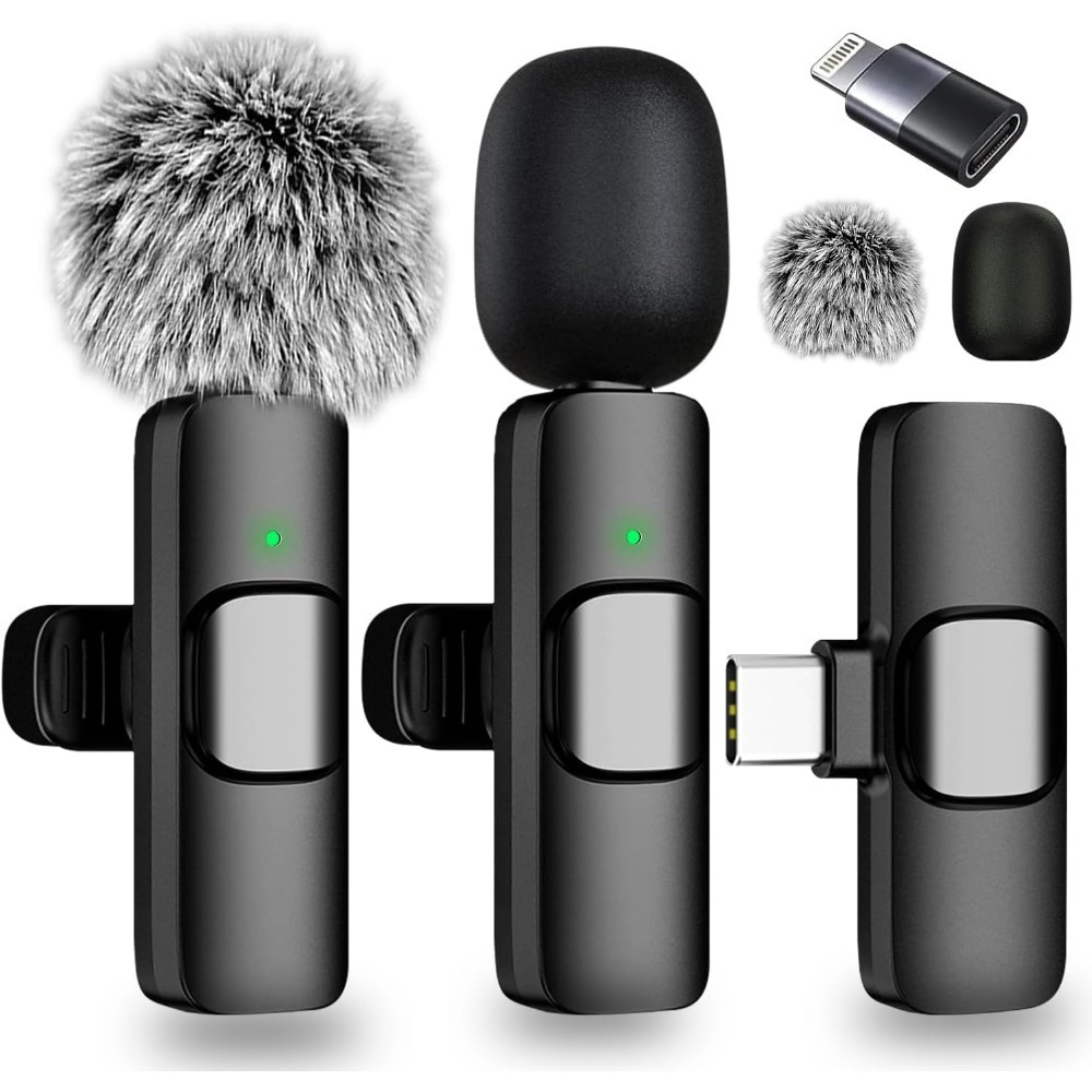 TEMU 2pcs Wireless Lavalier Microphone For Phone-, , Tablets, Mini Microphone With Noise Canceling, 65ft Transmission, Professional Lapel Mic For