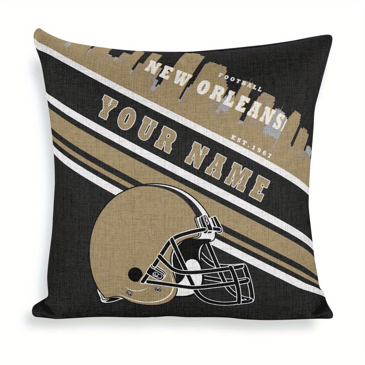 

Personalized New Orleans Football Throw Pillow Covers, Custom Name, Woven Polyester, Square Shape, With Sizes For Home Decor, Sofa, Office, Ideal Gift For Sports Fans