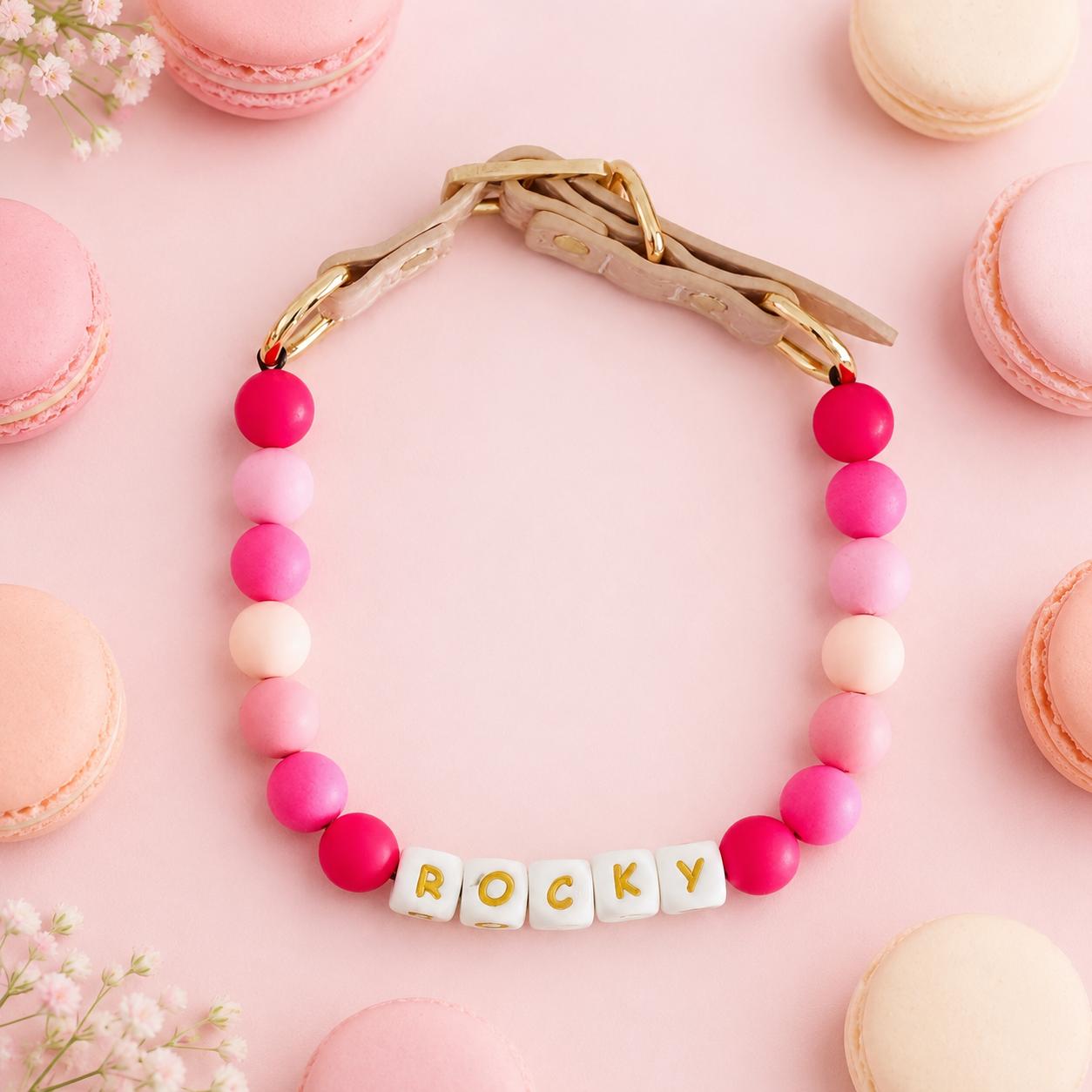 Custom Name Beaded Pet Collar with Adjustable PU Design