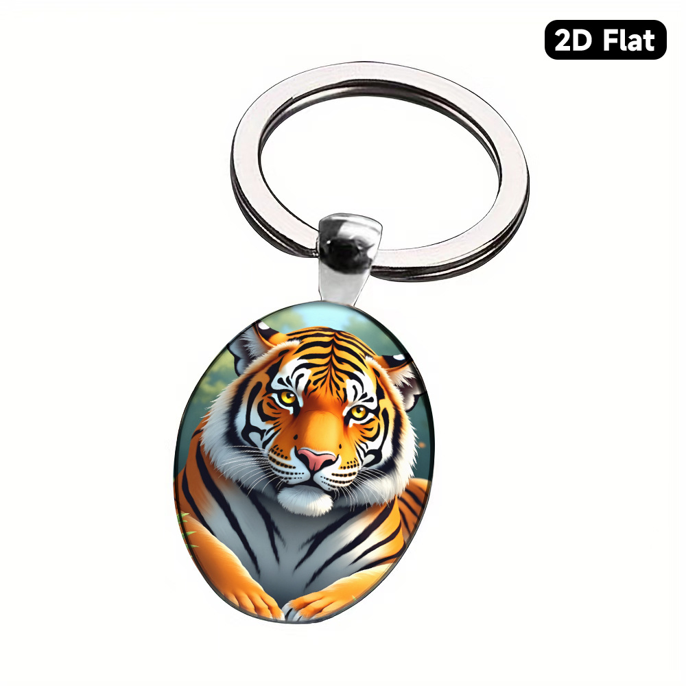 TEMU 1pc Cute Alloy Key Keychain, & Tiger Portrait Semi-realistic Wildlife Art Backdrop Perfect For Car Key Pendants