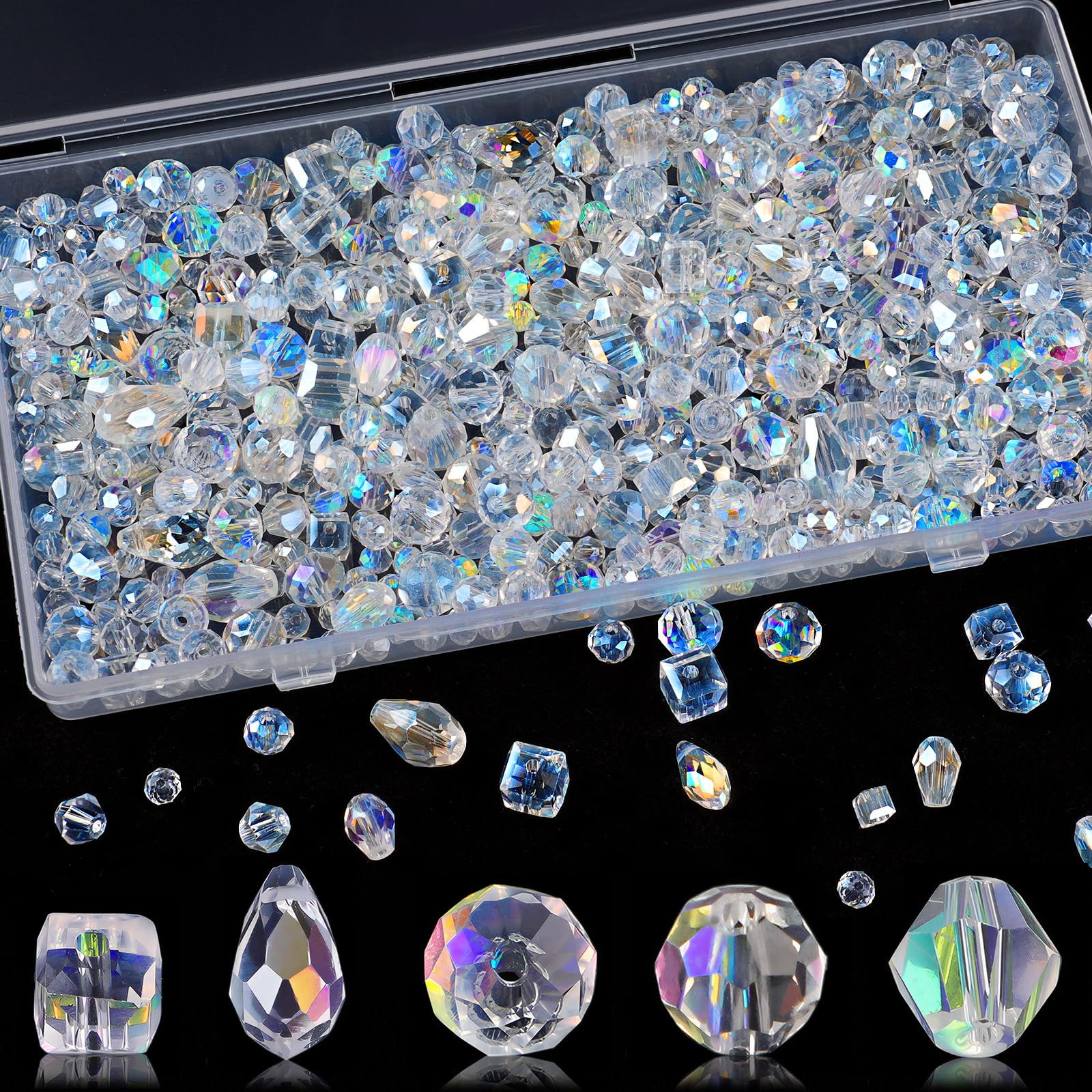 TEMU 650pcs 4/6/8mm White Transparent Artificial Crystal Glass Beads Box For Jewelry Making Crystal Glass Beads With Box