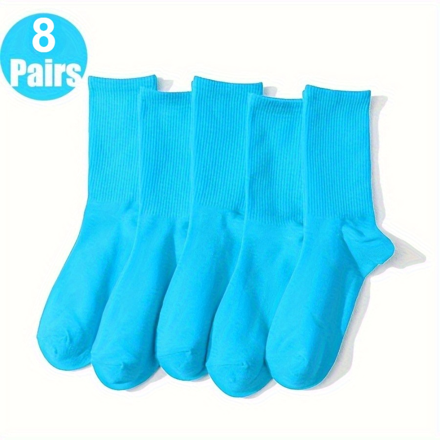 E-shop 8 Paar hellblaue wadenhohe Socken – Weiche, bequeme, atmungsaktive einfarbige Socken für Herbst/Winter, maschinenwaschbar, für Sport- &