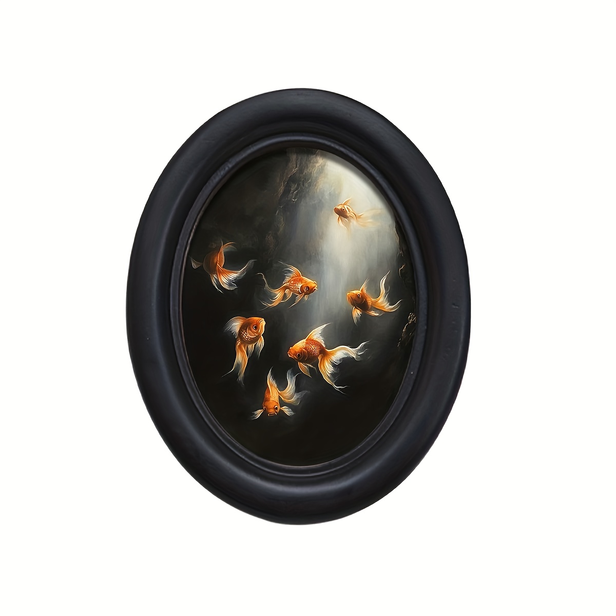 TEMU 2d Flat, 1pc Rustic Farmhouse Wall-mounted Goldfish Panel - Artificial Wood Suitable For Decorative Fish, Retro Oval Koi Pond Decor For Bedroom,