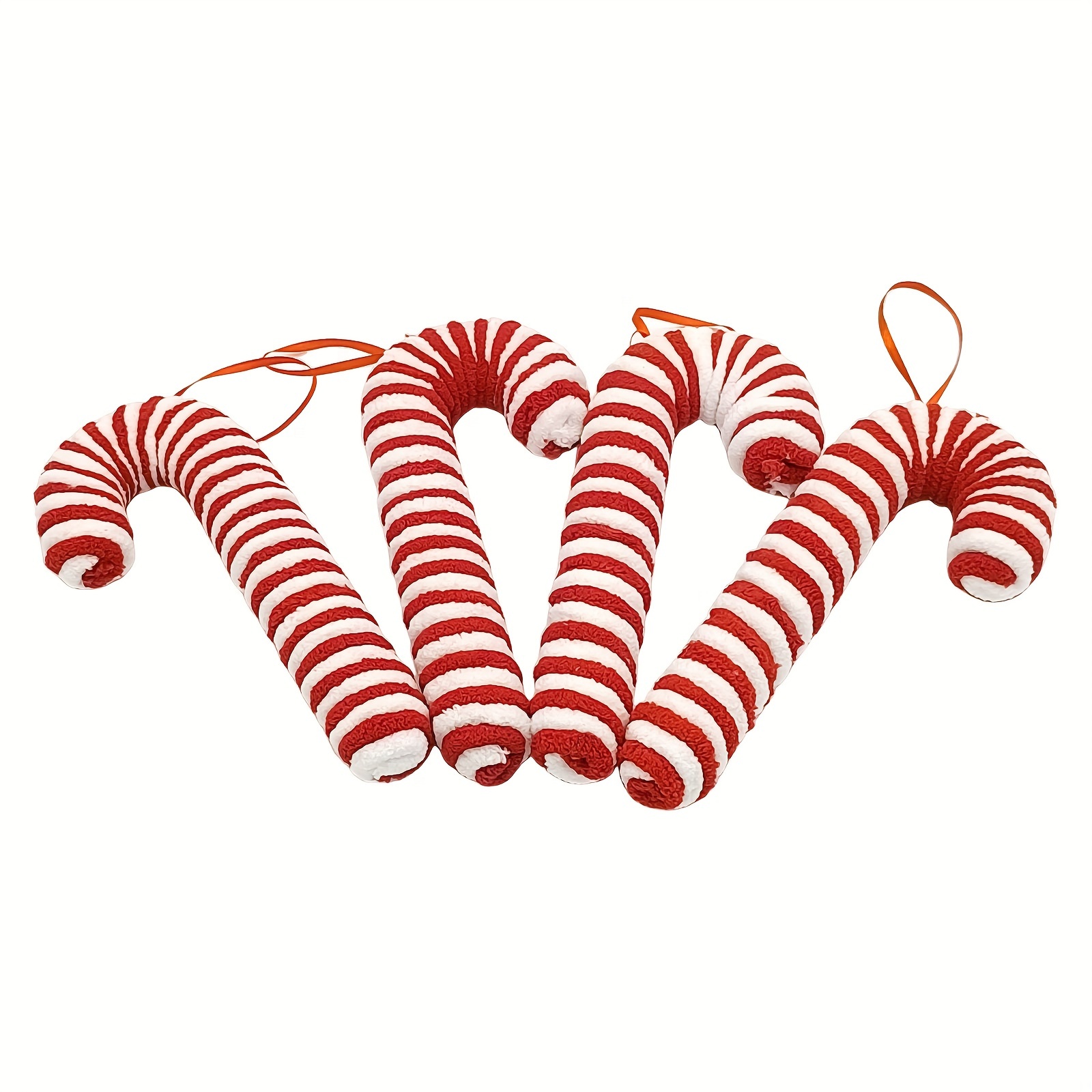 TEMU 4pcs Christmas Red Cane Fabric Christmas Tree Hanging Ornaments Striped Holiday Pendants, Perfect For Home And Xmas Party Decorations