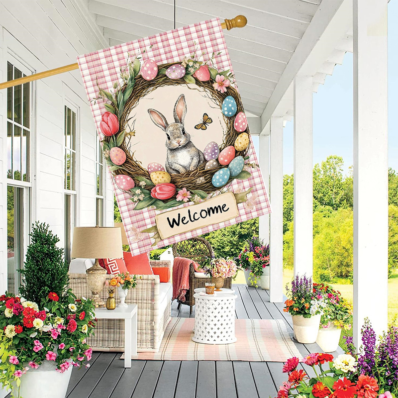 

Cute Bunny Wreath Garden Flag - Double-sided, Polyester, 28x40 Inches - Yard & Outdoor Decor, Rabbit Accessories, Flag Only, Lawn