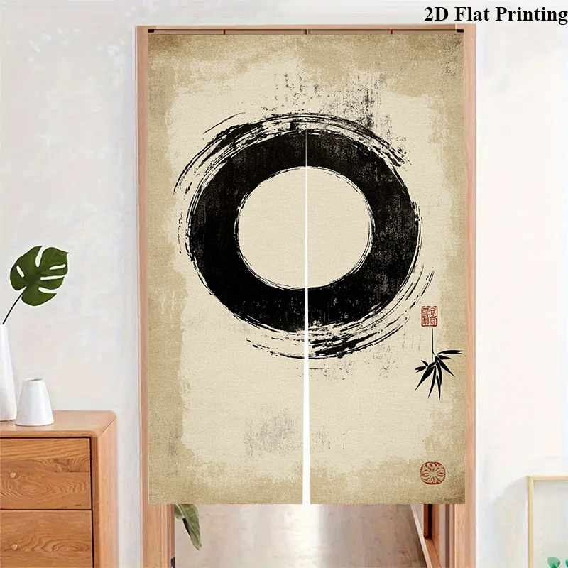 TEMU 2d Flat, 1pc, Ink Wash Circle & Bamboo Pattern Theme Noren Doorway Curtains, Bedroom Decorative Partition, Screen Curtain, Privacy Curtain, Home