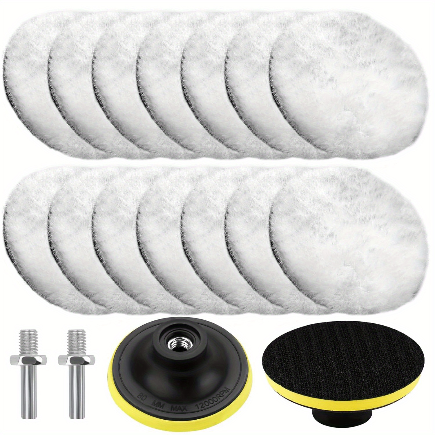 18pcs Car Polishing Pads For Drill,3 Inch Wool Buffing Pads Kit With Backing Plates And M10 Drill Adapter For Car Furniture Polishing Waxing, Detailing, Sealing Glaze