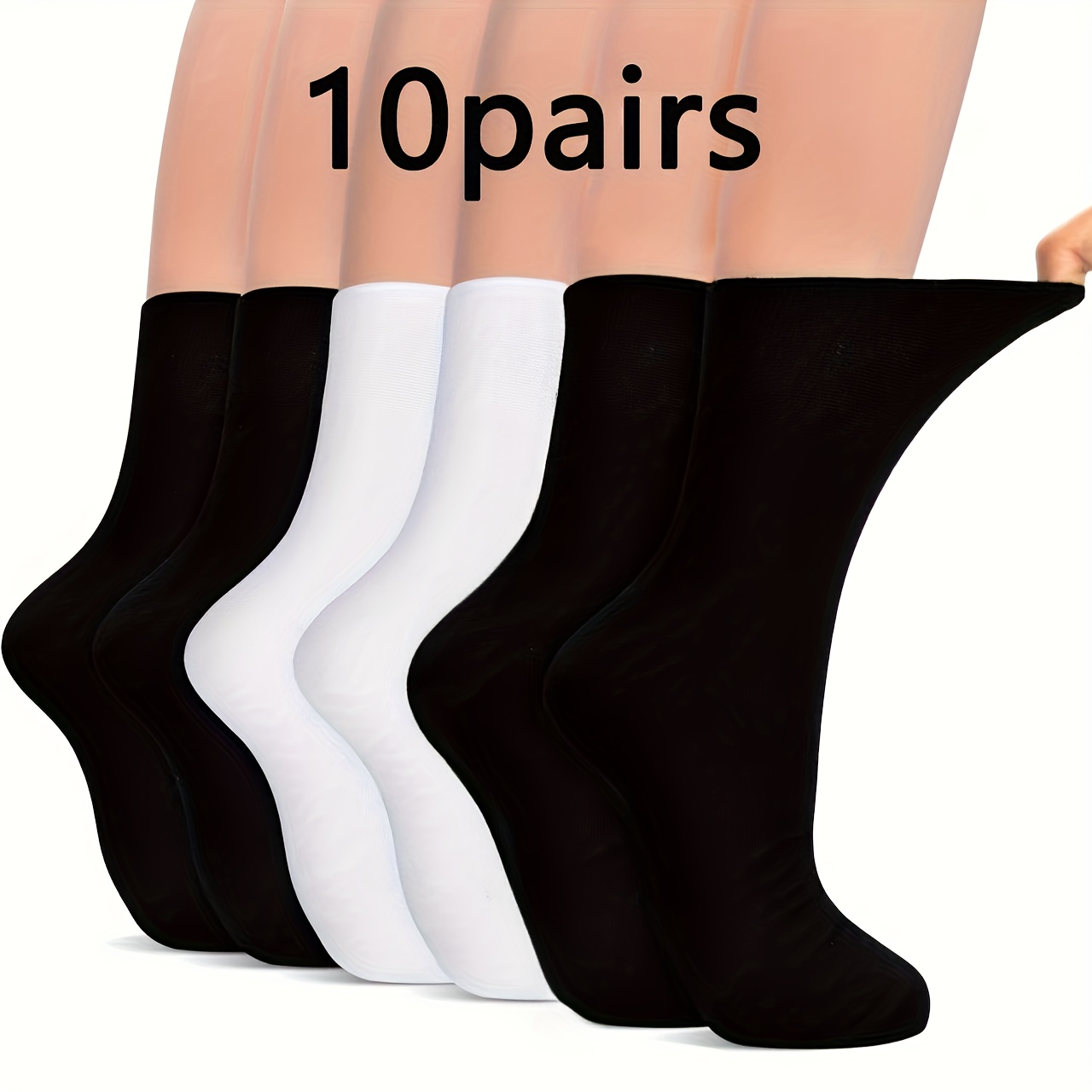 TEMU 10 Pairs Of Comfortable Slimming Socks Suitable For Spring And Summer, Unisex, Loose Fit, Wide Mouth, 4, Knit Fabric With Elastane And