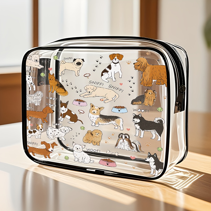TEMU 1pc Dog-themed Transparent Toiletry Bag With Single-sided Print, Makeup Bag, Portable Outdoor Travel Cosmetic Organizer, Multi-functional