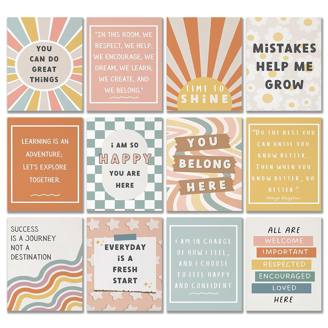 TEMU 2d Flat, 2d Flat, Set Of 12 Bohemian Style Growth Mindset Inspirational Posters - Unframed 8x10 Inch Motivational Wall Art, Decorating