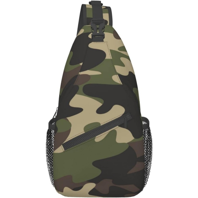 TEMU Men's Sports Chest Bag In Camouflage, A Stylish And Sturdy Multifunctional Crossbody Bag Featuring A Secure Zipper, Ideal For Casual Travel,