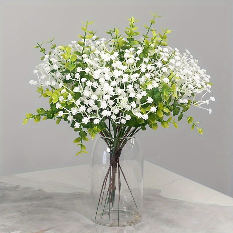 TEMU 40pcs Bulk Artificial Baby' Breath Flowers - Realistic Faux Gypsophila With Stems, Long-lasting Suitable For Wedding Bouquets, Bridal