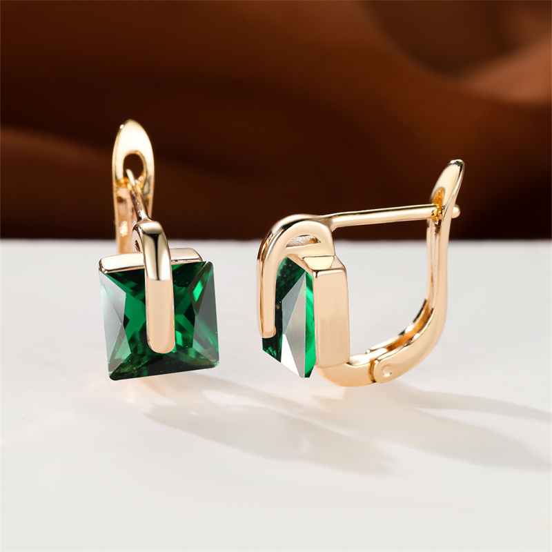 TEMU A Pair Of Exquisite Golden Stud Earrings With Square-cut Green Synthetic Synthetic Zirconia Stones, Perfect For Valentine's Day Gifts