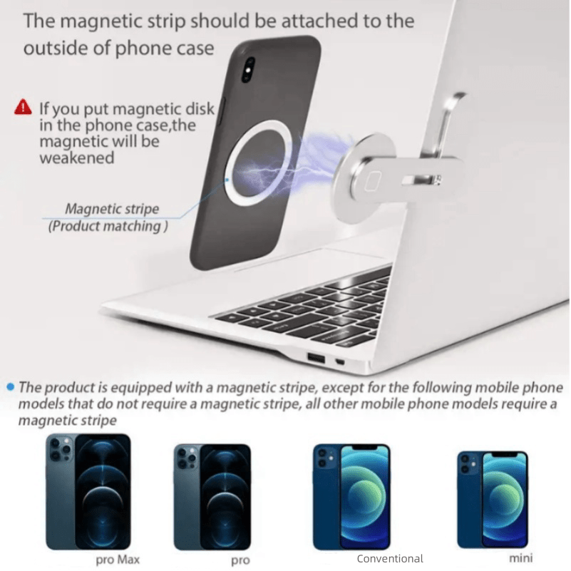A Lightweight And Portable Magnetic Phone Stand, Compatible with All Phone Models, Rotatable, Waterproof And Rustproof, Adjustable Side Mount for Monitors, Designed for Laptop Expansion.