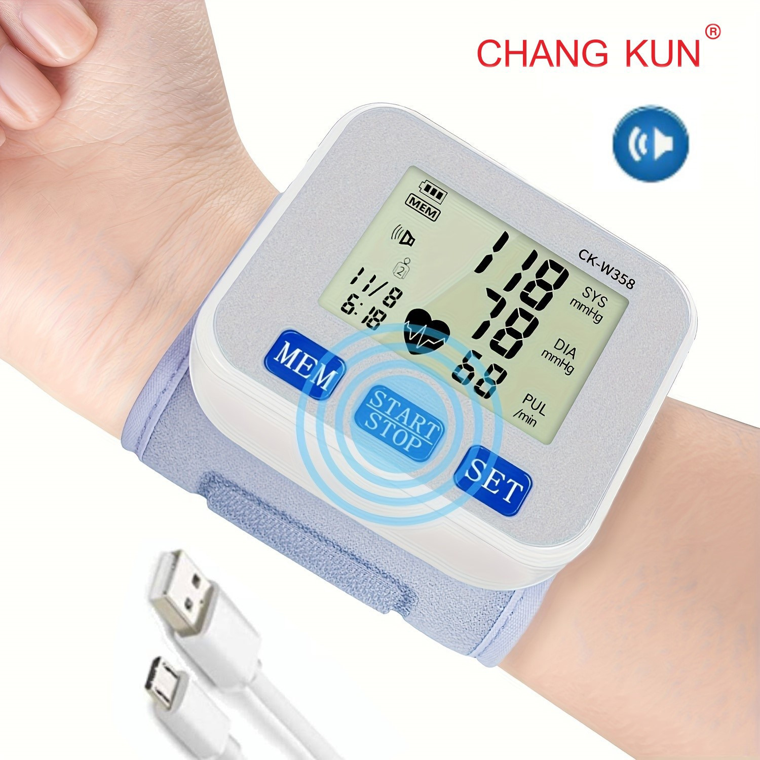   rechargeable wrist voice monitor with voice large lcd adjustable cuff accurate health   for home use health measurement   rechargeable battery health   Product details 0