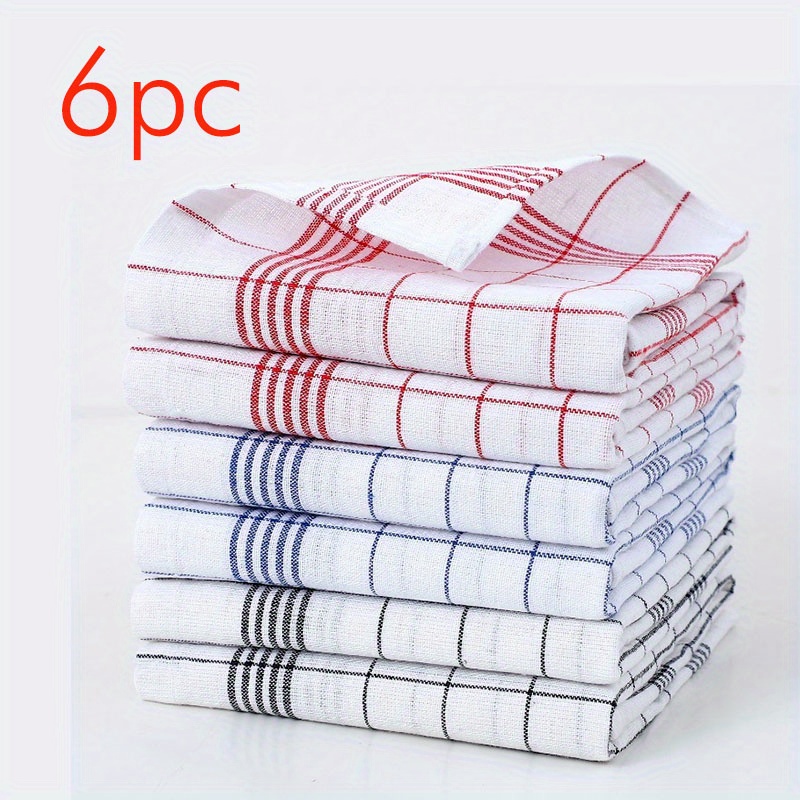 6/ 12 Kitchen Towel Set, Fabric, Contemporary Style, Checkered And Striped Pattern, Blue And Red Grid, Rectangular Dishcloths for Home, Kitchen And Dining Room