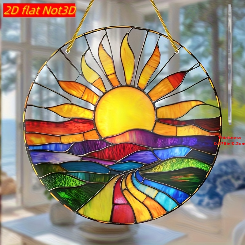 E-shop 2D-Flach, 2D-Flachebene, . 2D-flaches Acryl, Sonnenaufgang über dem Ozean Fang-rundes Leinwandschild, geeignet für Vier-Jahreszeiten-Dekoration,