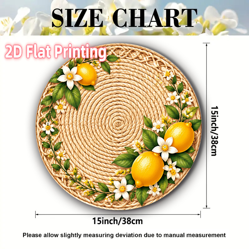 TEMU 4pcs 2d Printed Round Mats 15in Rattan Lemon Green Theme Design Funtable Arrangement Suitable For Holiday Parties, Family Gatherings, Picnics,