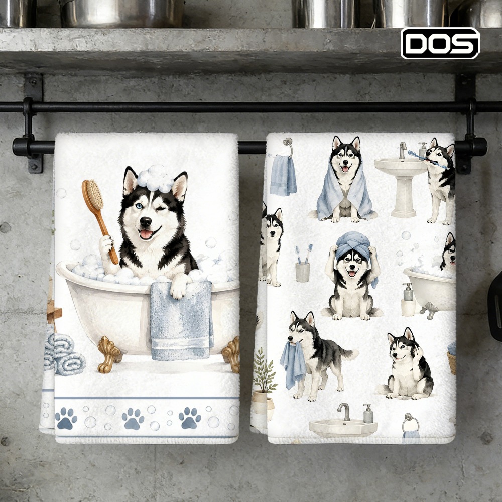 TEMU 2pcs Hand Towels, Soft And Absorbent Microfiber Dishcloths, For Home Gifts Husky Dog Enthusiast Dish Towels Kitchenware Durable Fabric Kitchen