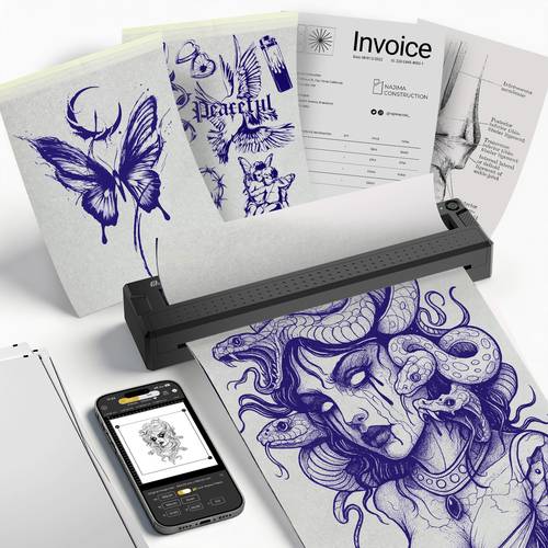 300 DPI High Definition Tattoo Stencil Printer, 2 in 1 Wireless Wireless Thermal Transfer Machine, Portable Mini Printer for Tattoo Art And Document Home Office Use