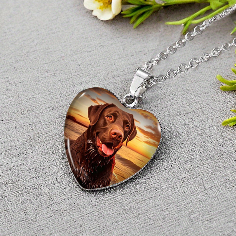 TEMU 1pc Heart Shaped Necklace Glass Dome Penddant Handmade Men's Jewelry