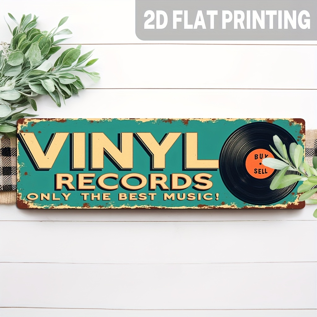 TEMU 2d Flat - 2d Printed Wood For Flat Surfaces. A Vintage Record Wall Hanging - A -themed Decoration Featuring , Vibrant Yellow, And White Prints.