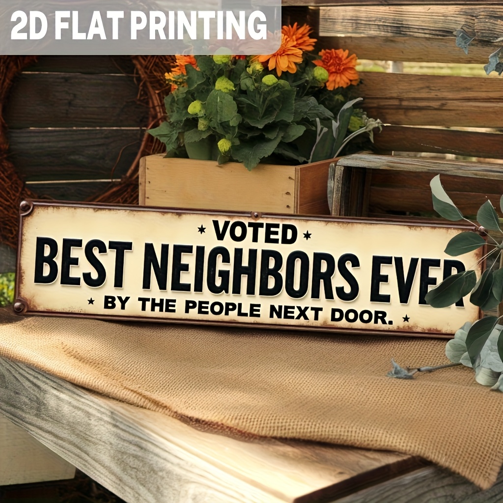 TEMU 2d Flat, 2d Flat 1pc "best Neighbor Award" Wooden Wall Decor - 3.93x15.74 Inches Rustic Style Decoration, Durable -themed Art Hanging Sign, No