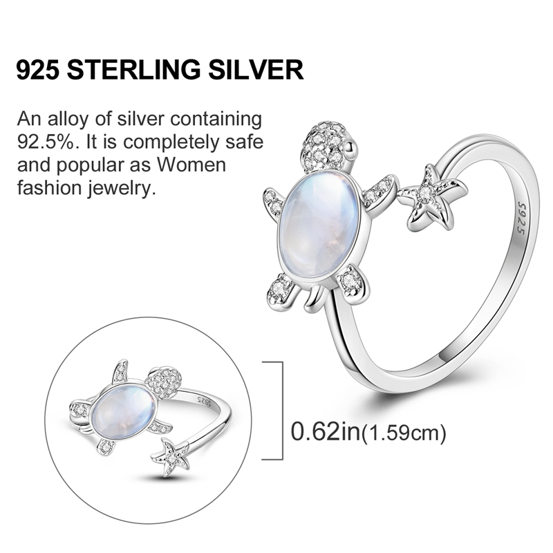 Women's 925 Silver Sea Turtle Starfish Ring, Gift