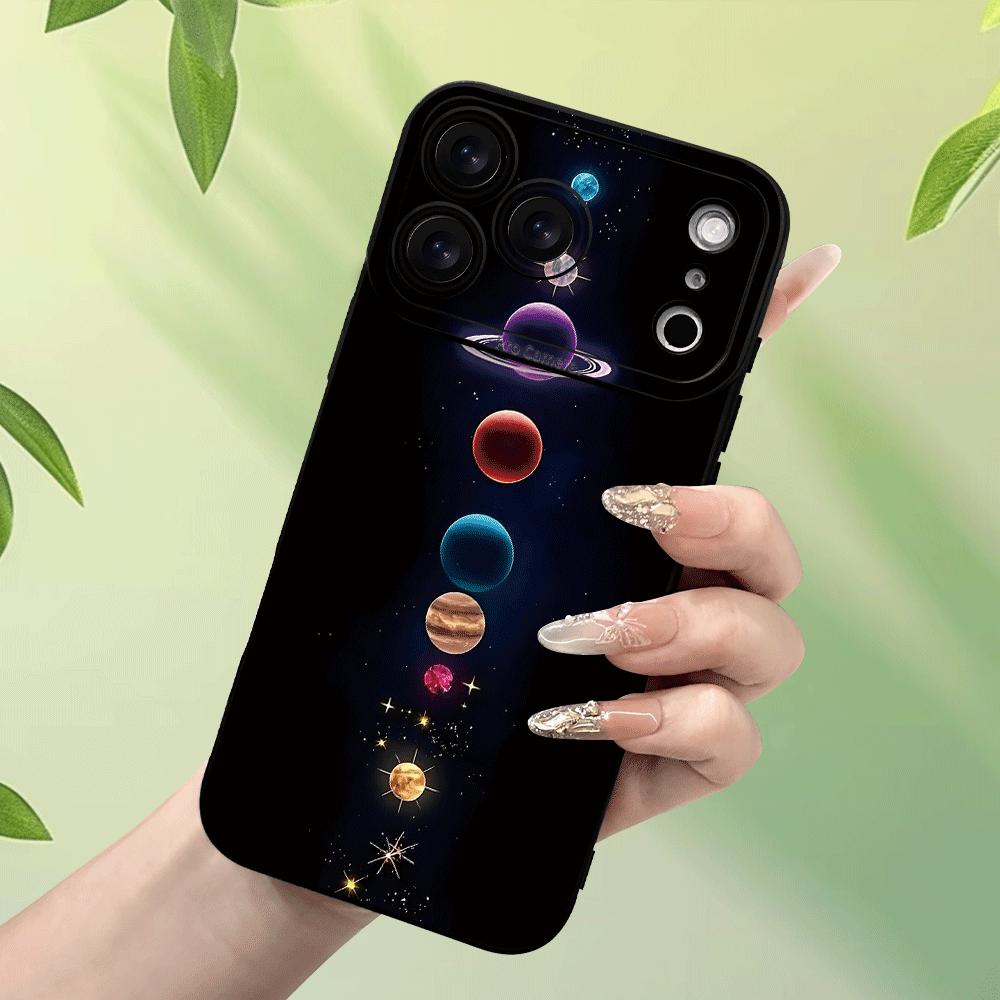 Funda para Teléfono - Una Funda Negra Antigolpes con Diseño de Los Planetas en El Sistema Solar, Compatible con iPhone 17, 16, 15, 14, 13, 12, 11, XS, XR, X, 7, 8, Plus, Pro, Max y SE Air