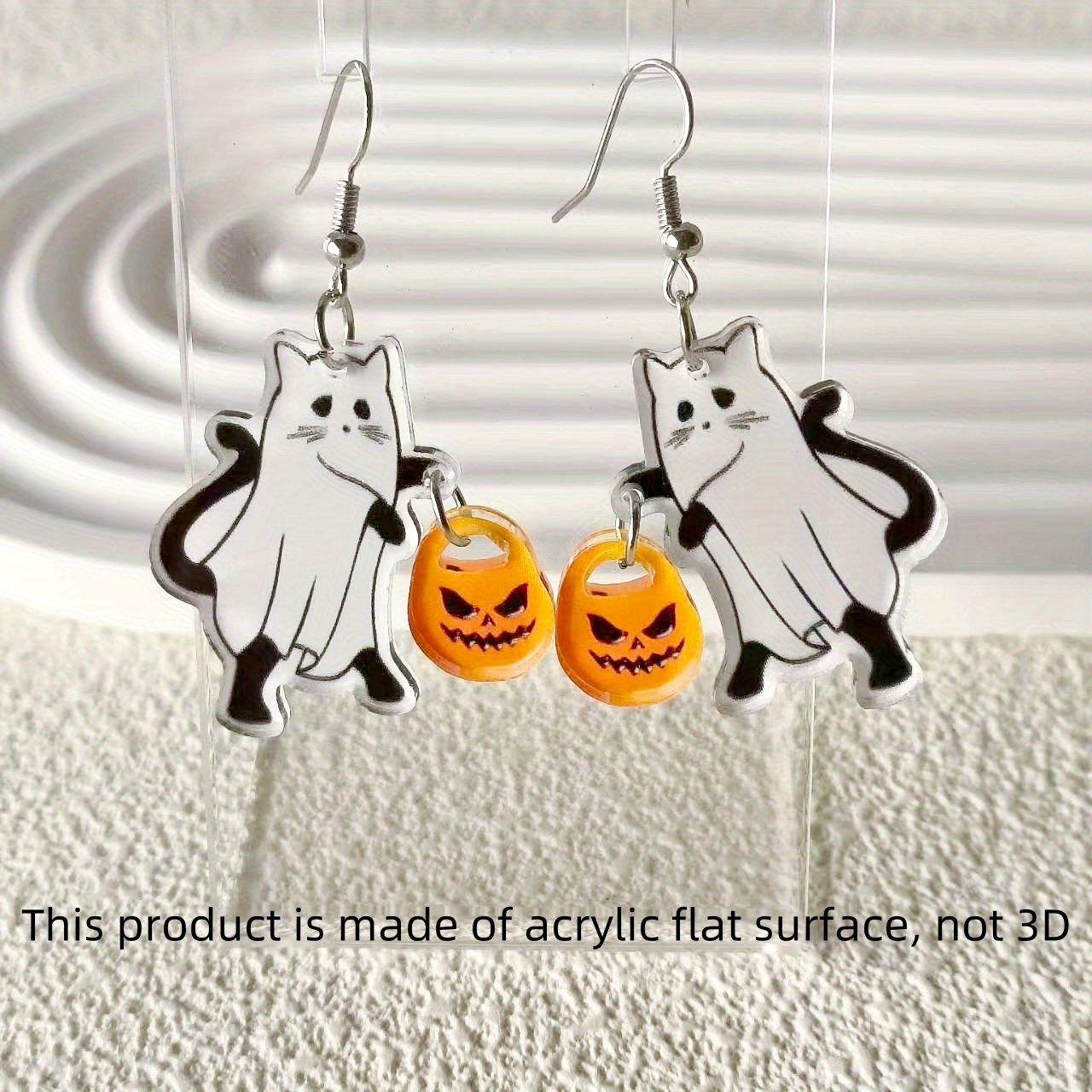 TEMU 2d Flat, 2d Acrylic Whimsical Halloween Pumpkin Black Cat Earrings Cartoon Pumpkin, Kitten Pet, Party Gift, Cute, Cartoon Style, Animal Theme