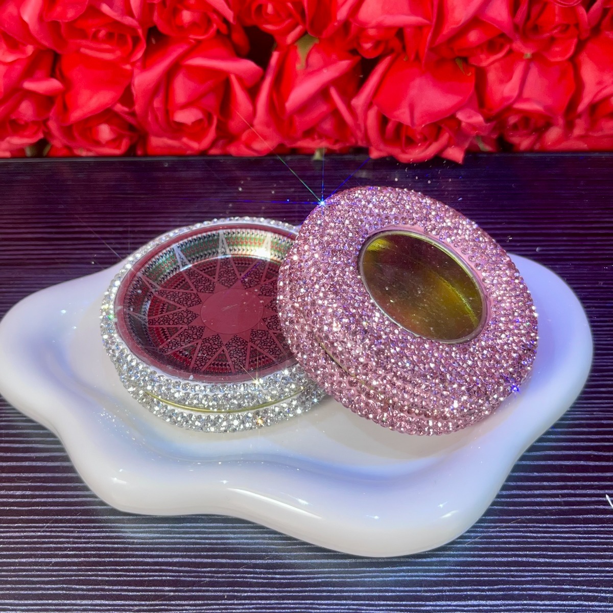 Shiny Rhinestone Embedded Jewelry Storage Box for Earrings & Rings