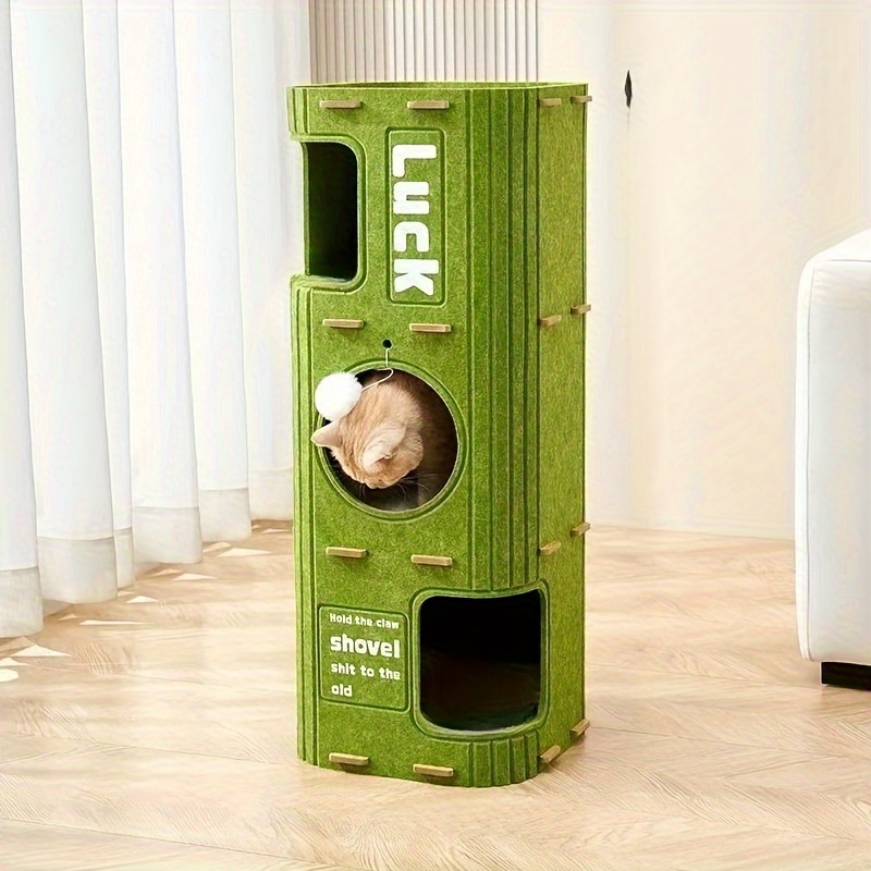 1  3 layer cat climbing house multifunctional climbing bed nest felt material large ventilation design   scratching posts space saving detachable and easy to clean suitable for multiple cats cat ladder multi layer cat house