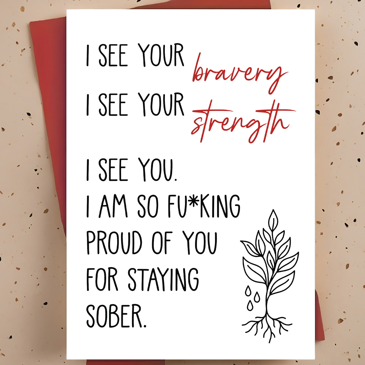 TEMU 1pc Humorous Sobriety Milestone Greeting Card For Friend 1 – Botanical Plant Minimalist Hand-drawn Line Art, Supportive Encouragement Card, With