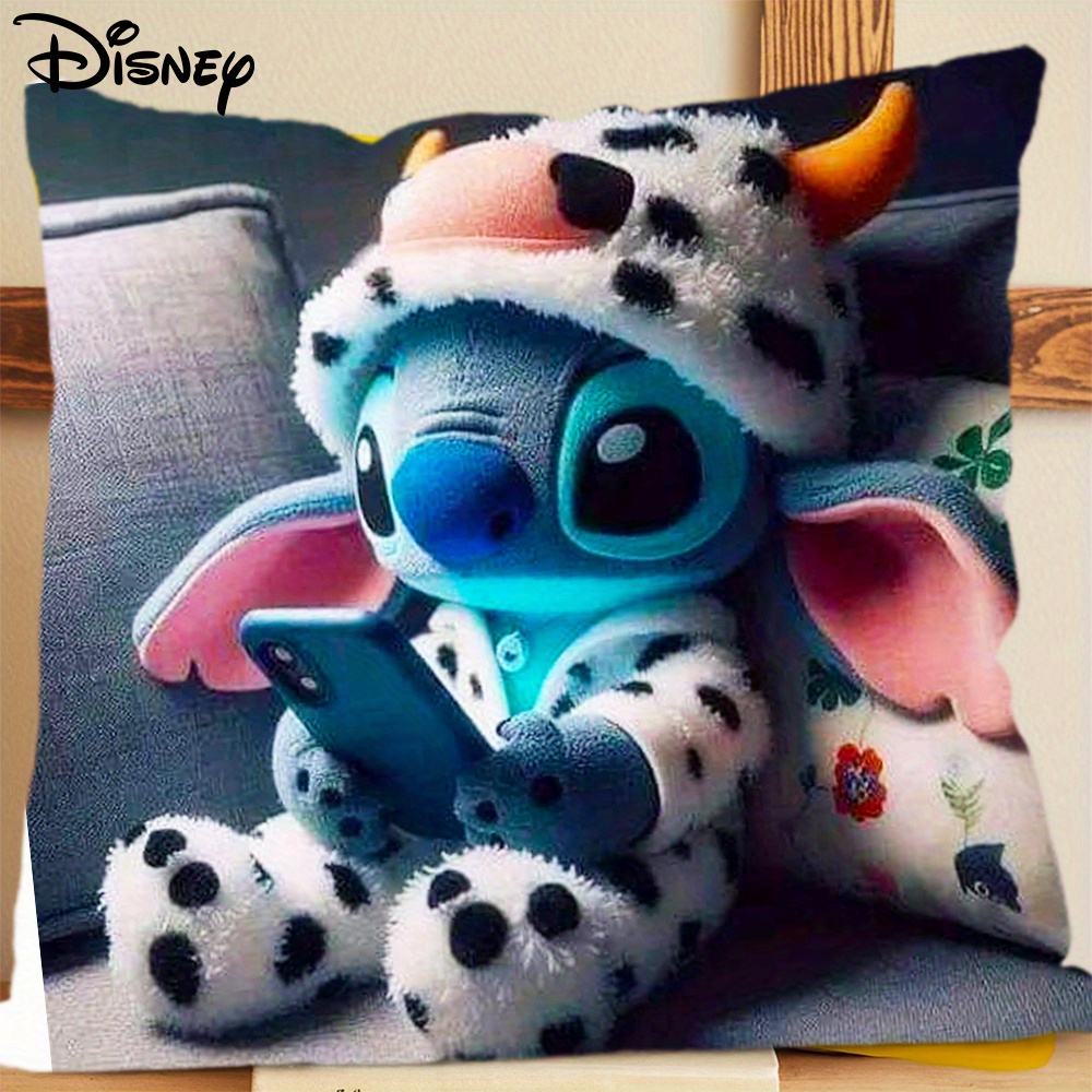 1pc Disney Stitch Plush Pillow - Stitch in Stitch Costume Cushion Case with Zipper Closure, Official Disney Stitch Bedspread for Birthday, Christmas, Easter Gifts - Soft Home Decor for Girls, Boys, Stitch Fans (Official Disney Merchandise) - Double-Sided Print, Hand Wash Only, Retro Style, Cute Stitch Design with Stitch Holding Phone, Ideal for Living Room & Bedroom Decor