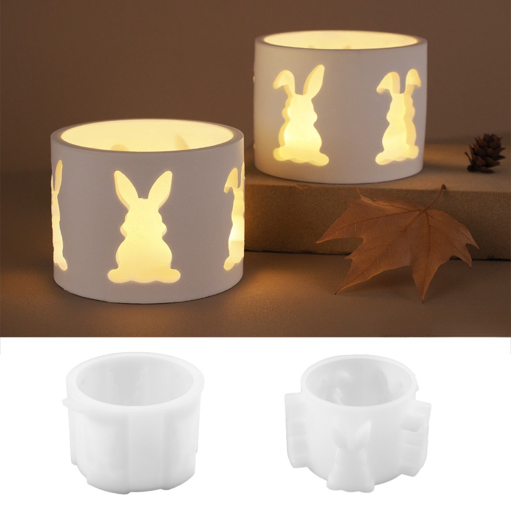 

Easter Bunny Silicone Mold For Diy Crystal Epoxy, Plaster & Cement - Hollow Rabbit Candle Holder With Home Decor