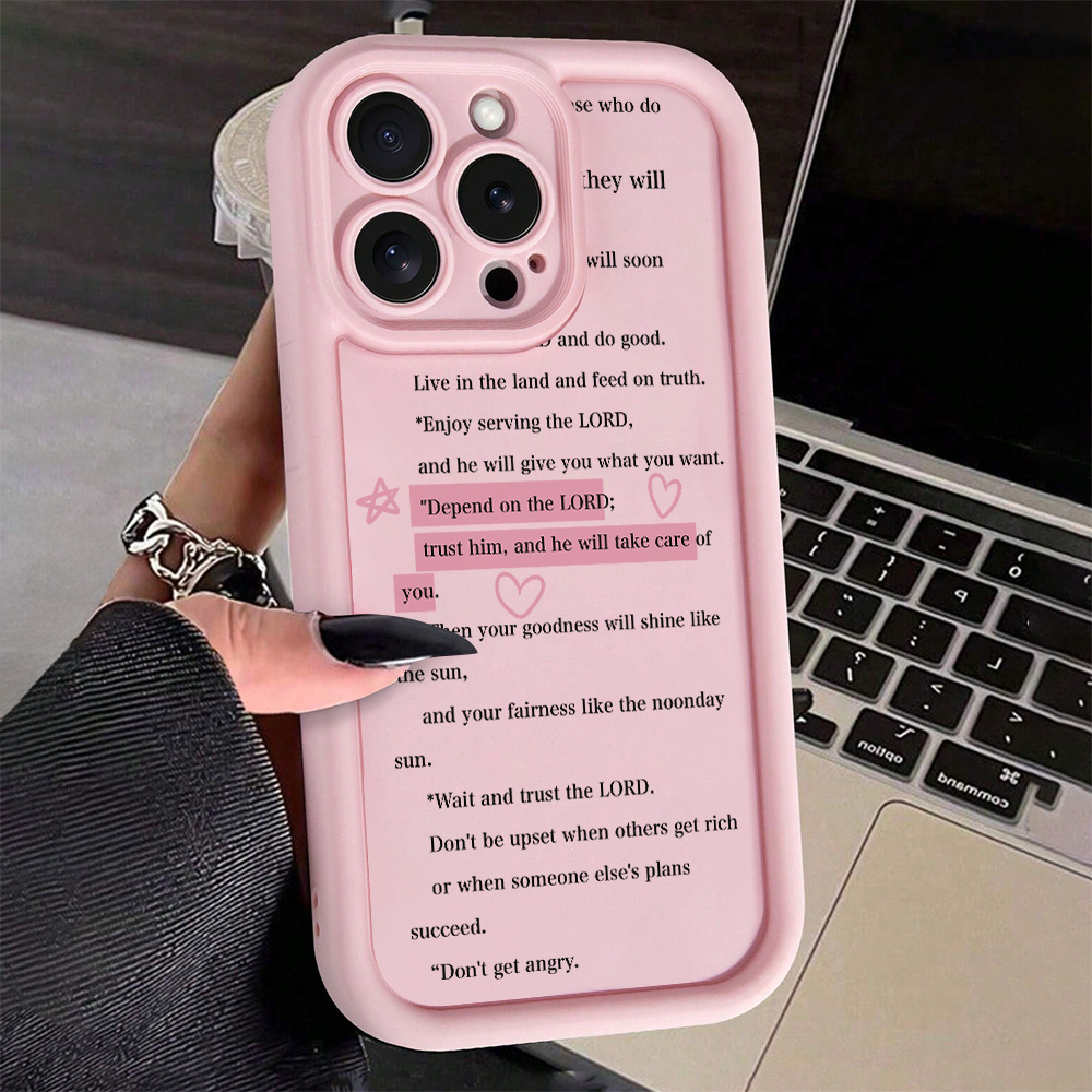 TEMU Phone Case: Gao Zhu Pink 1pc Minimalist Religious Inspirational Slogan And Heart Pattern Tpu Drop-proof Full-coverage Precision Protective Case,