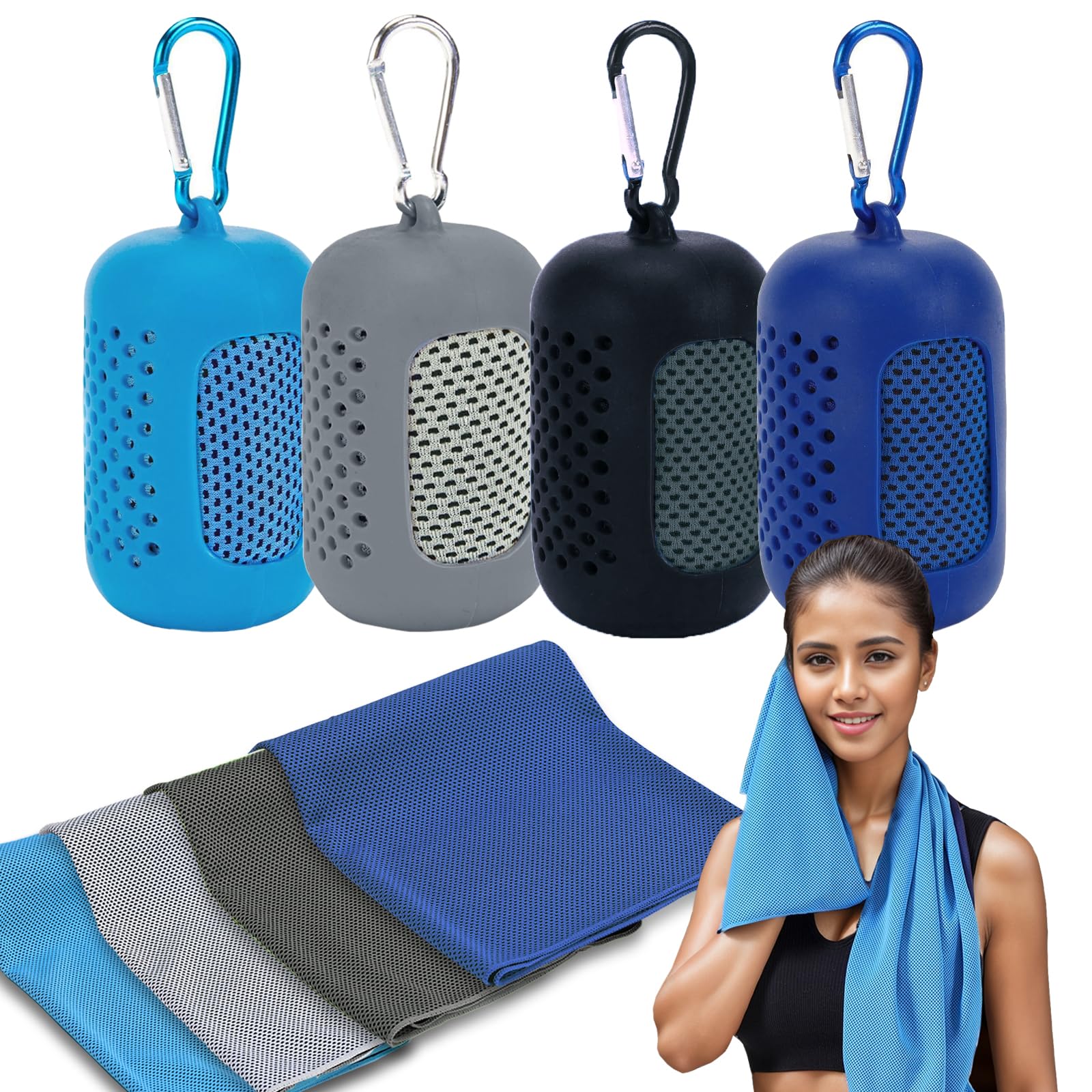 TEMU [cooling Neck Wrap] 4pcs Set Of Cooling Towels, Polyester Cold Towels, Soft And Breathable Fitness Ice Towels, Suitable For Exercise, Yoga,