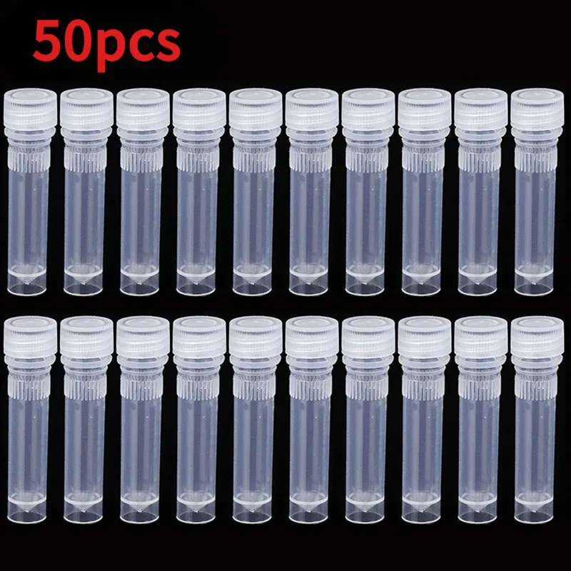 50pcs 1.5ml Plastic Test Tube Vial Sample Container Screw For Craft Powder School Office Chemistry Lab Supplies
