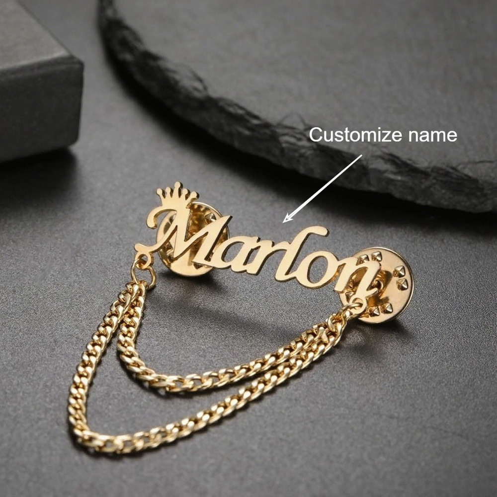 TEMU Personalized Custom Name Brooch, Stainless Steel Custom Pin, Nameplate Brooch, Private Customization, Fashion Accessories, Men's Jewelry