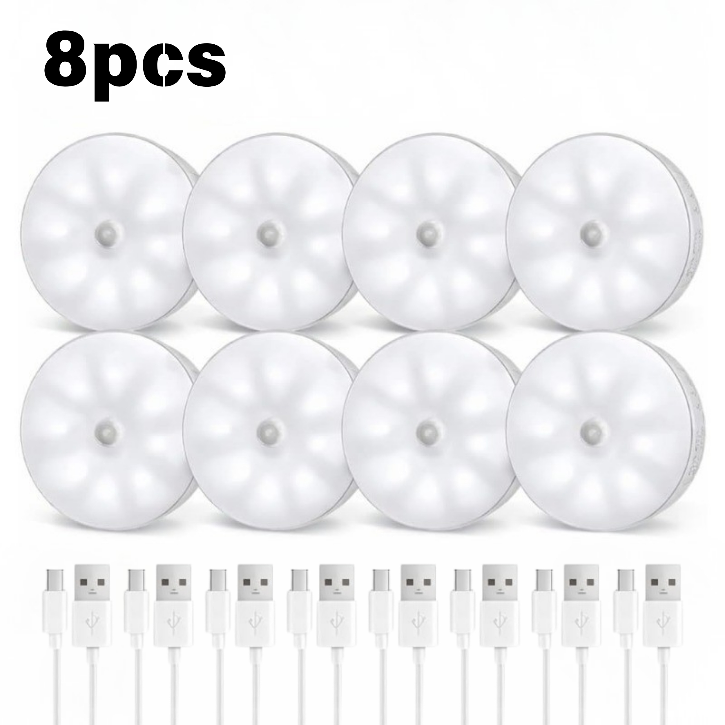 TEMU Paquete de 4/8 luces recargables para armarios con sensor de movimiento, diseño magnético regulable, ideal para cocina, escalera y armario