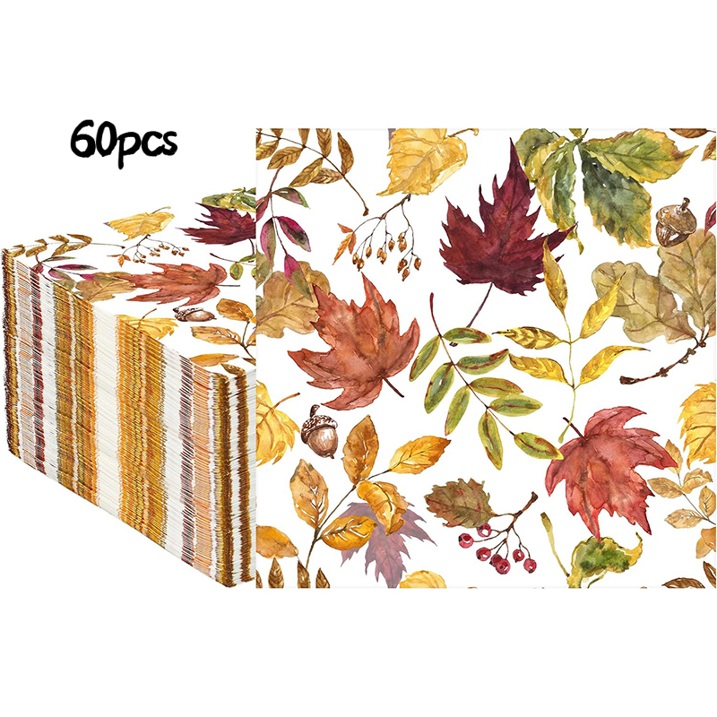TEMU Lot de 20/40/60 serviettes de fête à motif d'érable d'automne et de gland, lingettes jetables sur le thème de Thanksgiving, serviettes en papier